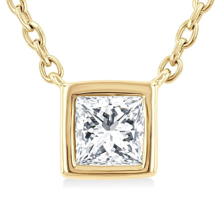 Luna Hera Princess Shape Bezel Set Petite Diamond Fashion Pendant