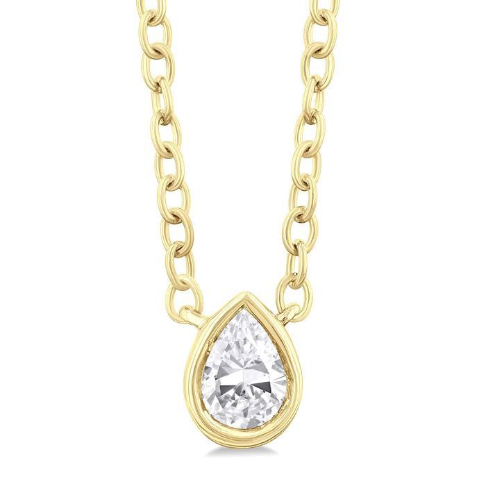 Juniper Saffron Pear Shape Bezel Set Petite Diamond Fashion Pendant