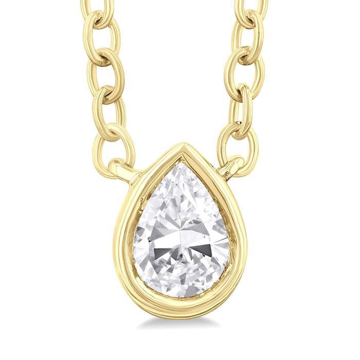 Juniper Saffron Pear Shape Bezel Set Petite Diamond Fashion Pendant