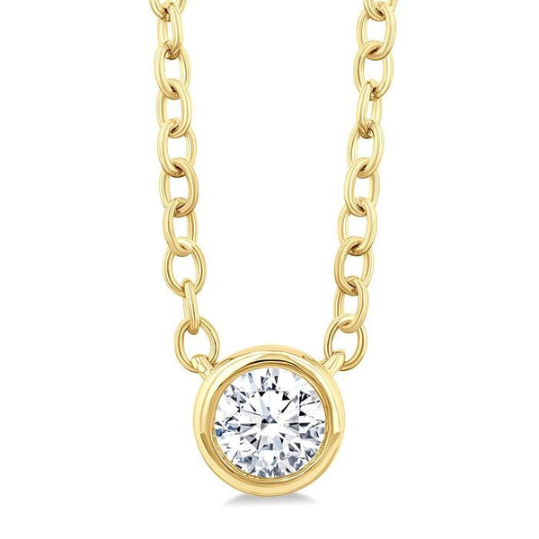 1/6 Ctw Petite Bezel Set Round Cut Diamond Fashion Pendant With Chain in 10K Yellow Gold