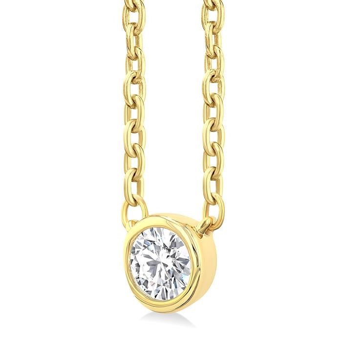 1/6 Ctw Petite Bezel Set Round Cut Diamond Fashion Pendant With Chain in 10K Yellow Gold