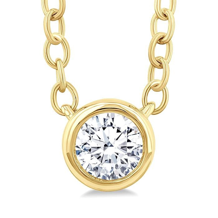 1/6 Ctw Petite Bezel Set Round Cut Diamond Fashion Pendant With Chain in 10K Yellow Gold