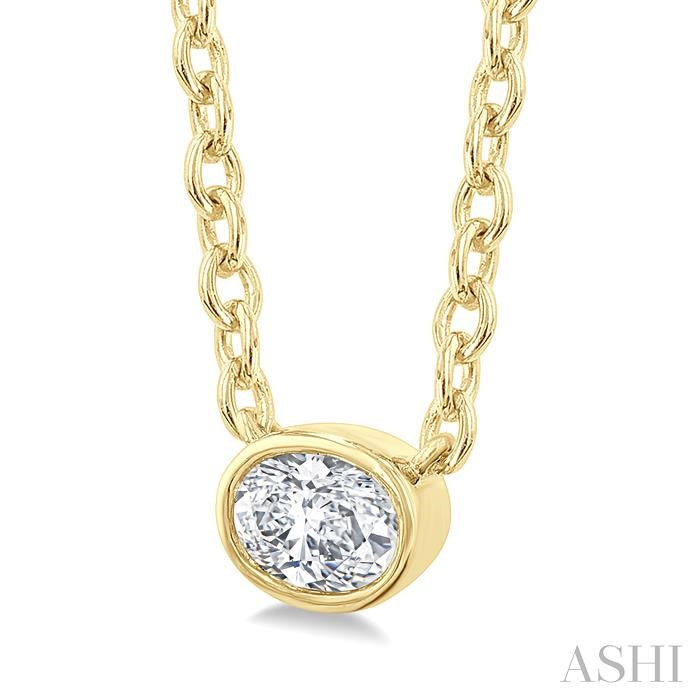 1/6 Ctw Petite East-West Bezel Set Oval Cut Diamond Fashion Pendant With Chain in 10K Yellow Gold