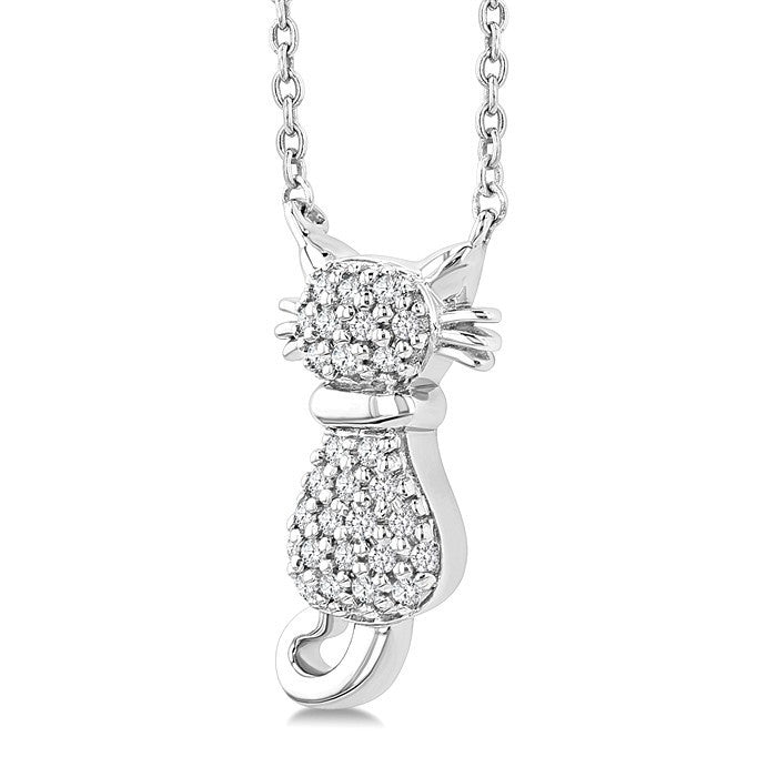 1/10 Ctw Cat Shape Petite Round Cut Diamond Fashion Pendant With Chain in 10K White Gold