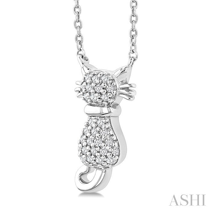 1/10 Ctw Cat Shape Petite Round Cut Diamond Fashion Pendant With Chain in 10K White Gold