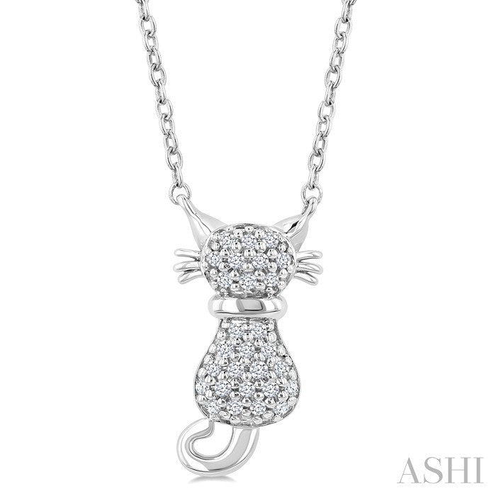 1/10 Ctw Cat Shape Petite Round Cut Diamond Fashion Pendant With Chain in 10K White Gold