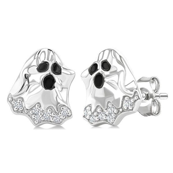 1/20 Ctw Petite Ghost Round Cut Diamond Fashion Earrings in 10K White Gold