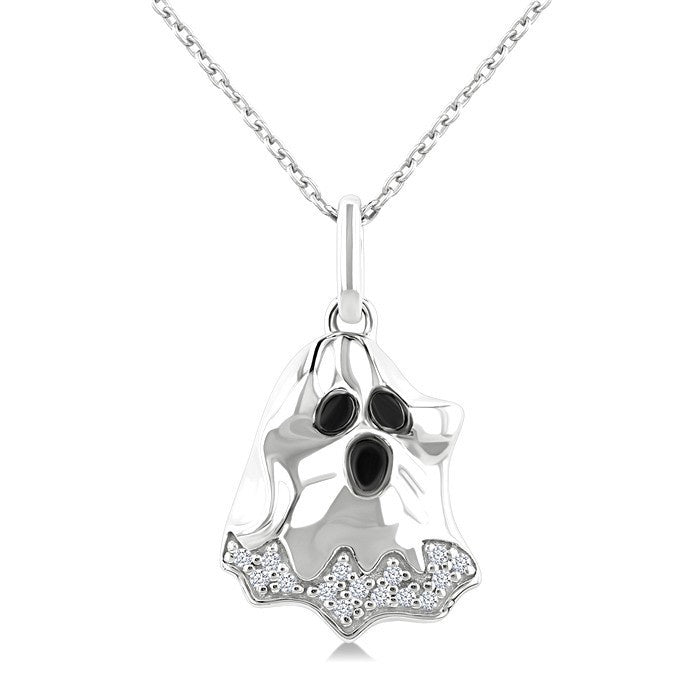 1/20 Ctw Petite Ghost Round Cut Diamond Pendant With Chain in 10K White Gold