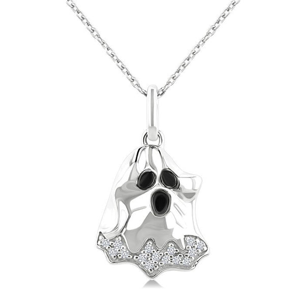 1/20 Ctw Petite Ghost Round Cut Diamond Pendant With Chain in 10K White Gold