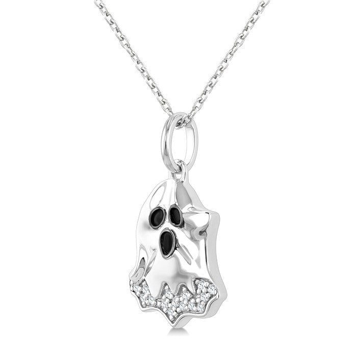 1/20 Ctw Petite Ghost Round Cut Diamond Pendant With Chain in 10K White Gold