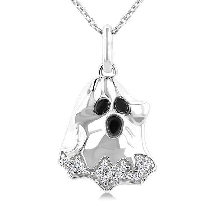 1/20 Ctw Petite Ghost Round Cut Diamond Pendant With Chain in 10K White Gold