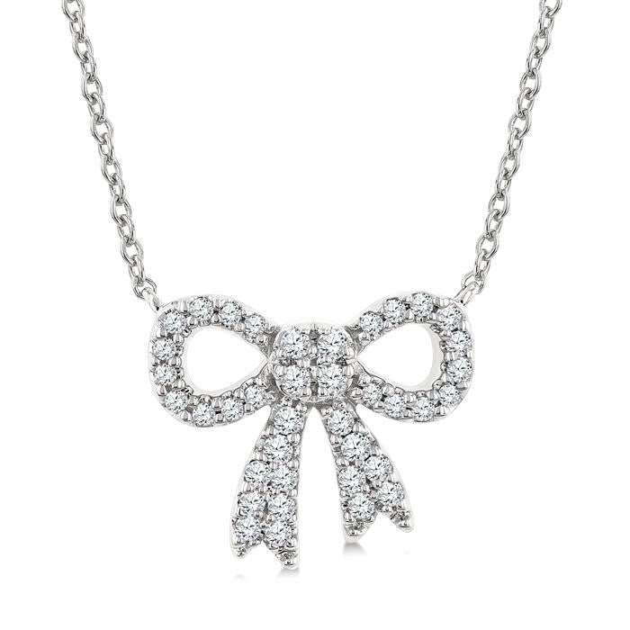 1/5 Ctw Bow Round Cut Diamond Petite Fashion Pendant With Chain in 10K White Gold