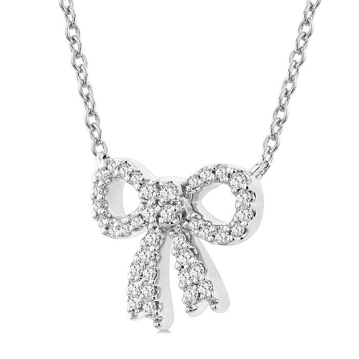 1/5 Ctw Bow Round Cut Diamond Petite Fashion Pendant With Chain in 10K White Gold