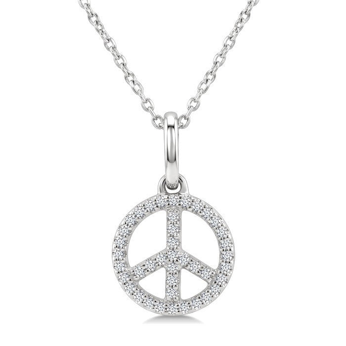 1/8 Ctw Round Cut Diamond Peace Petite Pendant With Chain in 10K White Gold