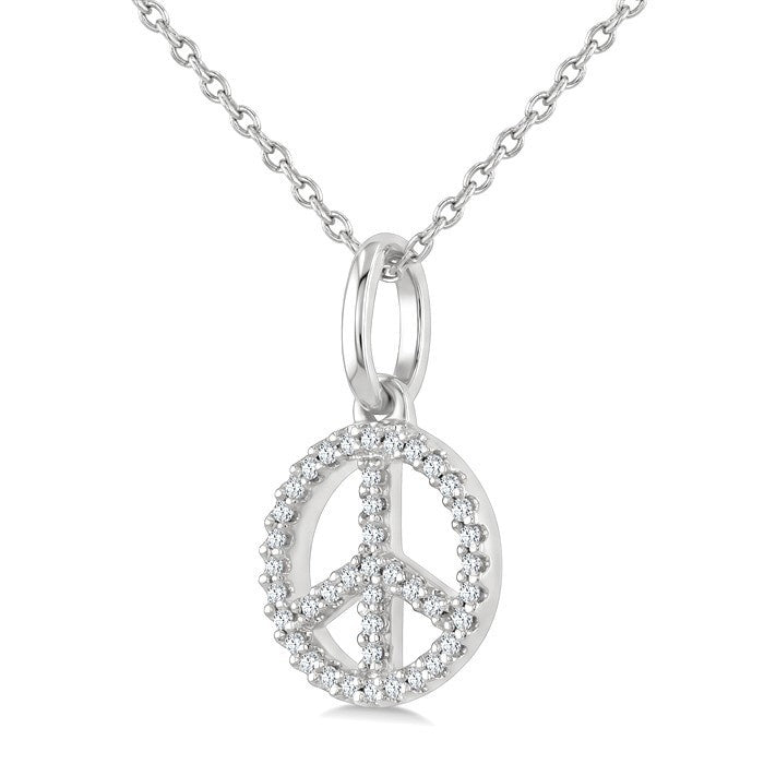 1/8 Ctw Round Cut Diamond Peace Petite Pendant With Chain in 10K White Gold