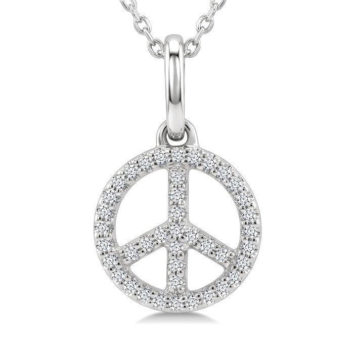 1/8 Ctw Round Cut Diamond Peace Petite Pendant With Chain in 10K White Gold