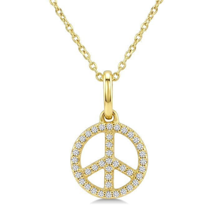 1/8 Ctw Round Cut Diamond Peace Petite Pendant With Chain in 10K Yellow Gold