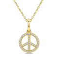 1/8 Ctw Round Cut Diamond Peace Petite Pendant With Chain in 10K Yellow Gold
