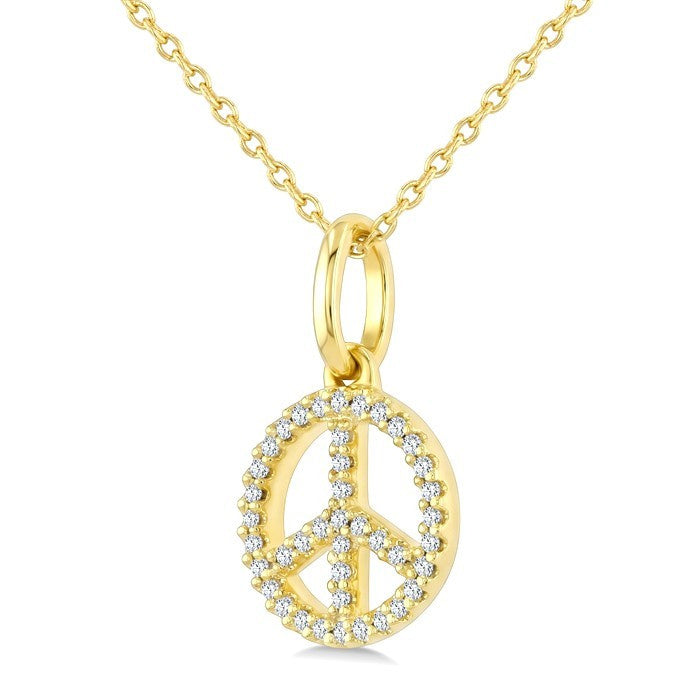1/8 Ctw Round Cut Diamond Peace Petite Pendant With Chain in 10K Yellow Gold