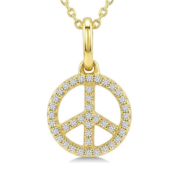 1/8 Ctw Round Cut Diamond Peace Petite Pendant With Chain in 10K Yellow Gold