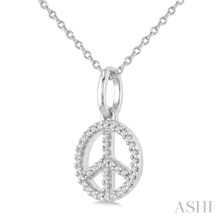 1/8 Ctw Round Cut Diamond Peace Petite Pendant With Chain in 10K White Gold