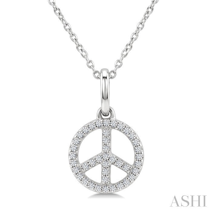 1/8 Ctw Round Cut Diamond Peace Petite Pendant With Chain in 10K White Gold