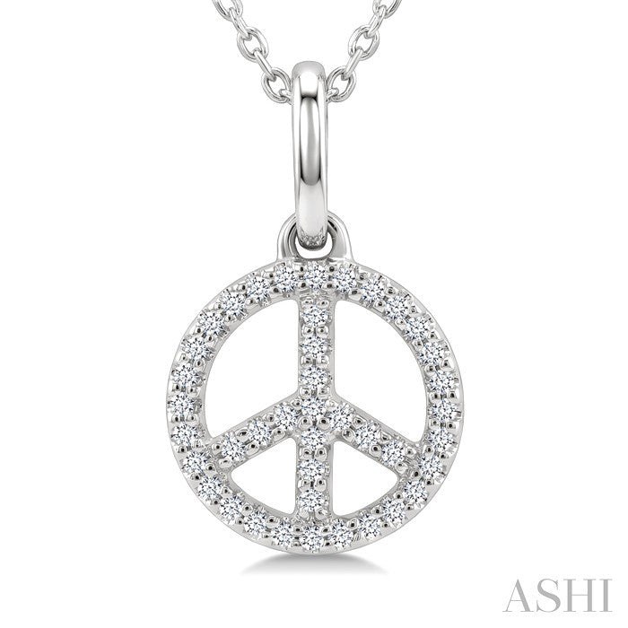 1/8 Ctw Round Cut Diamond Peace Petite Pendant With Chain in 10K White Gold