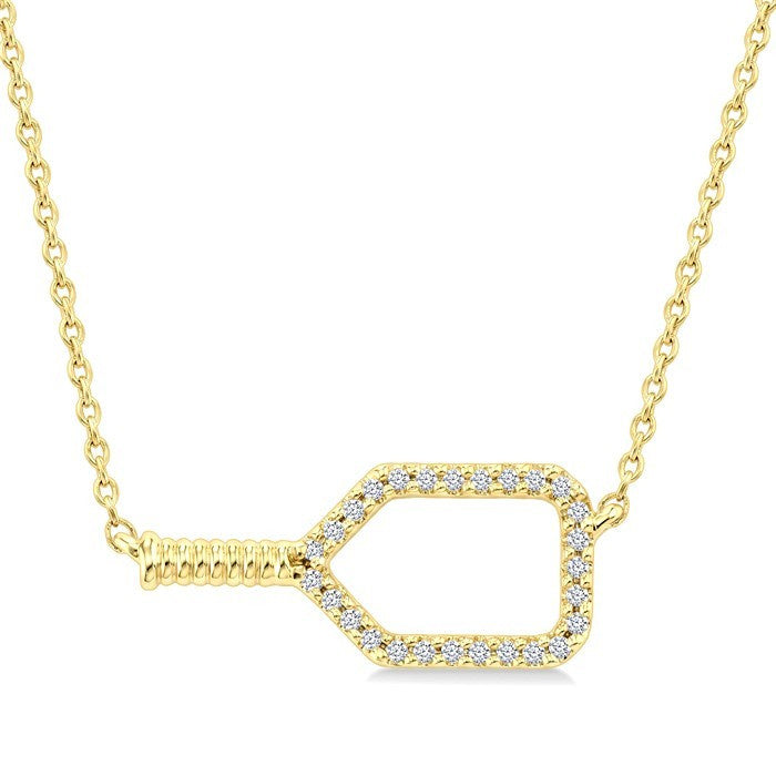 1/10 Ctw Round Cut Diamond Petite Pickleball Fashion Pendant With Chain in 10K Yellow Gold