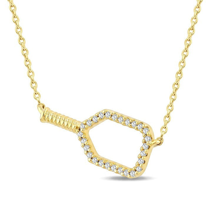 1/10 Ctw Round Cut Diamond Petite Pickleball Fashion Pendant With Chain in 10K Yellow Gold