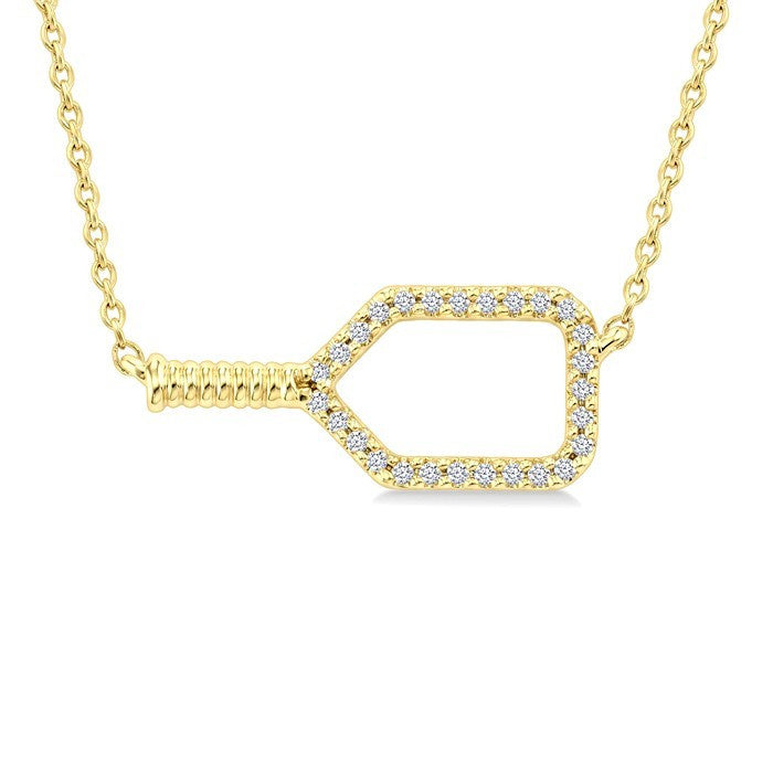 1/10 Ctw Round Cut Diamond Petite Pickleball Fashion Pendant With Chain in 10K Yellow Gold