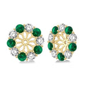 2.9 MM Round Cut Emerald and 1 Ctw Round Cut Diamond Precious Earrings Jacket in 14K Yellow Gold