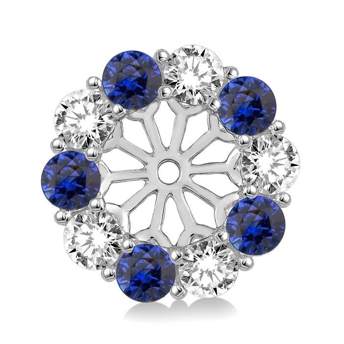 2.9 MM Round Cut Sapphire and 1 Ctw Round Cut Diamond Precious Earrings Jacket in 14K White Gold