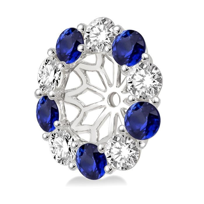 2.9 MM Round Cut Sapphire and 1 Ctw Round Cut Diamond Precious Earrings Jacket in 14K White Gold