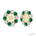 2.9 MM Round Cut Emerald and 1 Ctw Round Cut Diamond Precious Earrings Jacket in 14K Yellow Gold