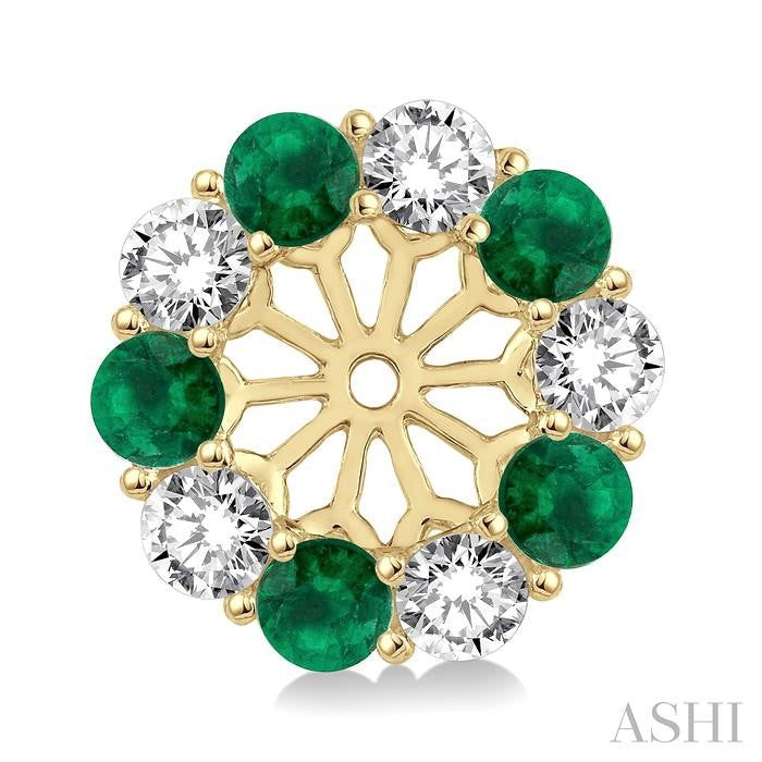 2.9 MM Round Cut Emerald and 1 Ctw Round Cut Diamond Precious Earrings Jacket in 14K Yellow Gold