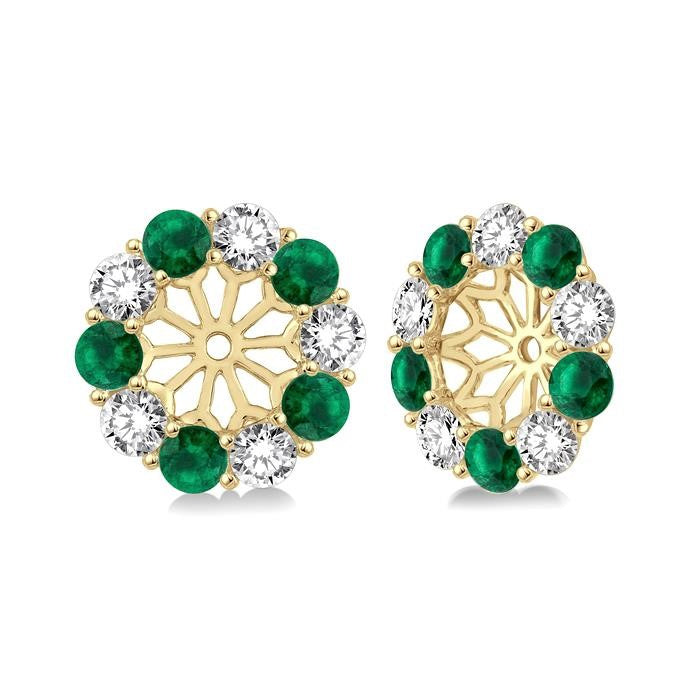 2.3 MM Round Cut Emerald and 1/2 Ctw Round Cut Diamond Precious Earrings Jacket in 14K Yellow Gold