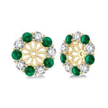 2.3 MM Round Cut Emerald and 1/2 Ctw Round Cut Diamond Precious Earrings Jacket in 14K Yellow Gold