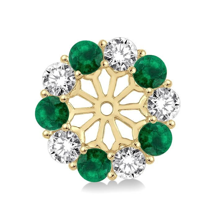 2.3 MM Round Cut Emerald and 1/2 Ctw Round Cut Diamond Precious Earrings Jacket in 14K Yellow Gold