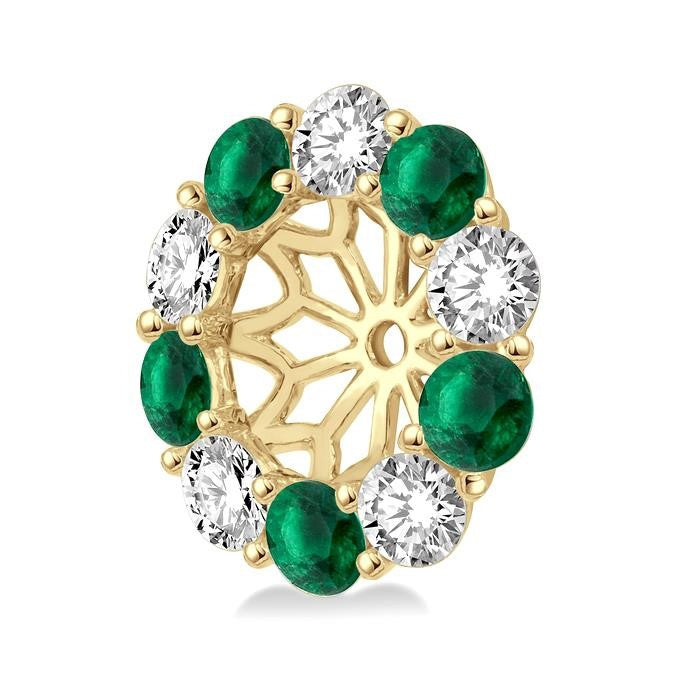 2.3 MM Round Cut Emerald and 1/2 Ctw Round Cut Diamond Precious Earrings Jacket in 14K Yellow Gold