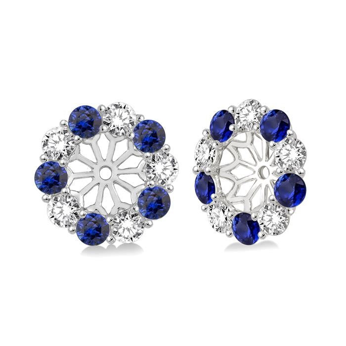 2.3 MM Round Cut Sapphire and 1/2 Ctw Round Cut Diamond Precious Earrings Jacket in 14K White Gold