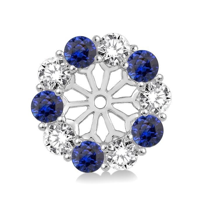 2.3 MM Round Cut Sapphire and 1/2 Ctw Round Cut Diamond Precious Earrings Jacket in 14K White Gold