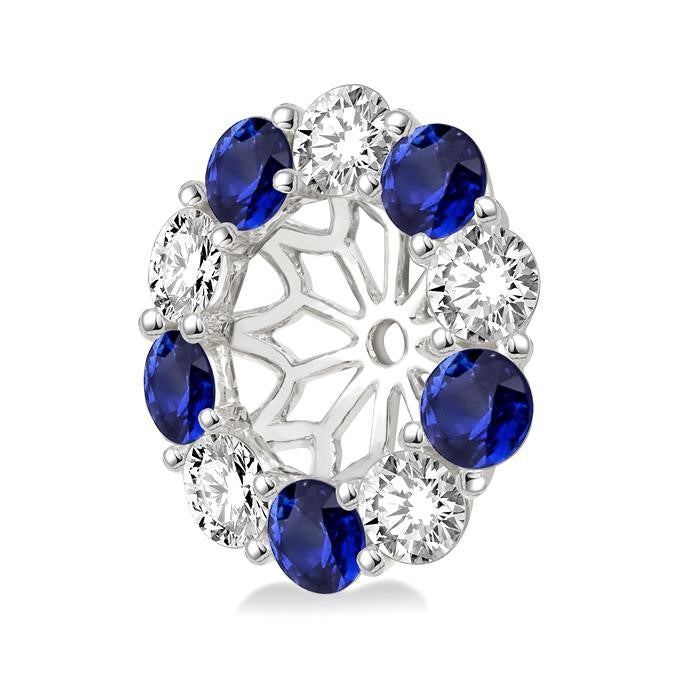 2.3 MM Round Cut Sapphire and 1/2 Ctw Round Cut Diamond Precious Earrings Jacket in 14K White Gold