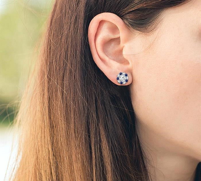2.3 MM Round Cut Sapphire and 1/2 Ctw Round Cut Diamond Precious Earrings Jacket in 14K White Gold
