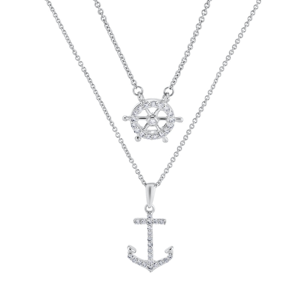 Diamond Anchor Ship Wheel Layered Necklace