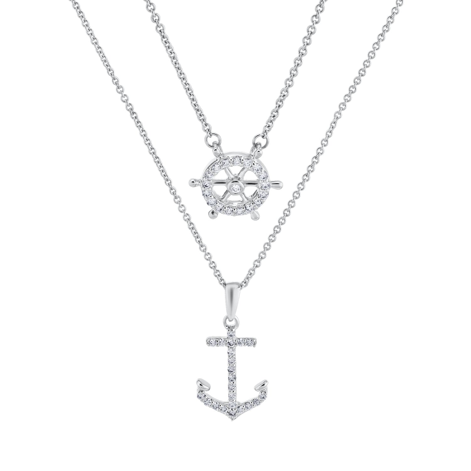 Diamond Anchor Ship Wheel Layered Necklace