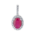 Diamond Halo Surrounding Oval Genuine Ruby Pendant