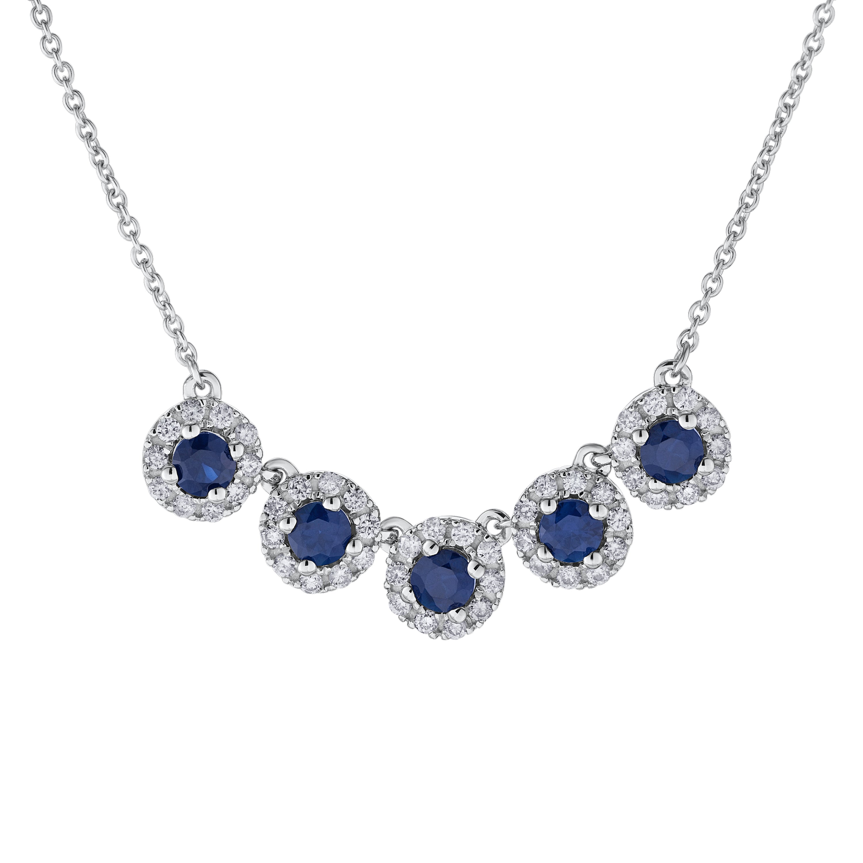 Diamond and Genuine Sapphire Round Halo Necklace
