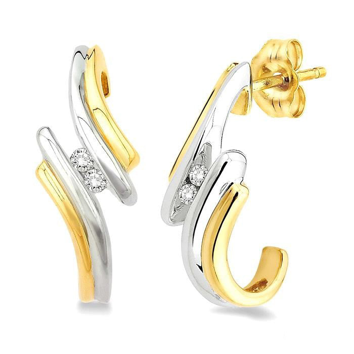 PhoVal 14K White Gold Diamond Two Tone Earrings