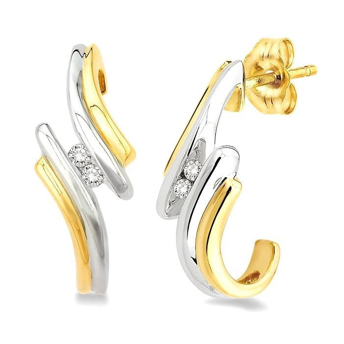PhoVal 14K White Gold Diamond Two Tone Earrings