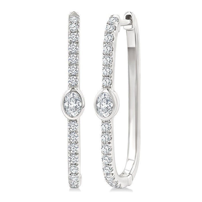 3/8 Ctw Oval and Round Cut Diamond Rectangular Fashion Hoop Earrings in 14K White Gold